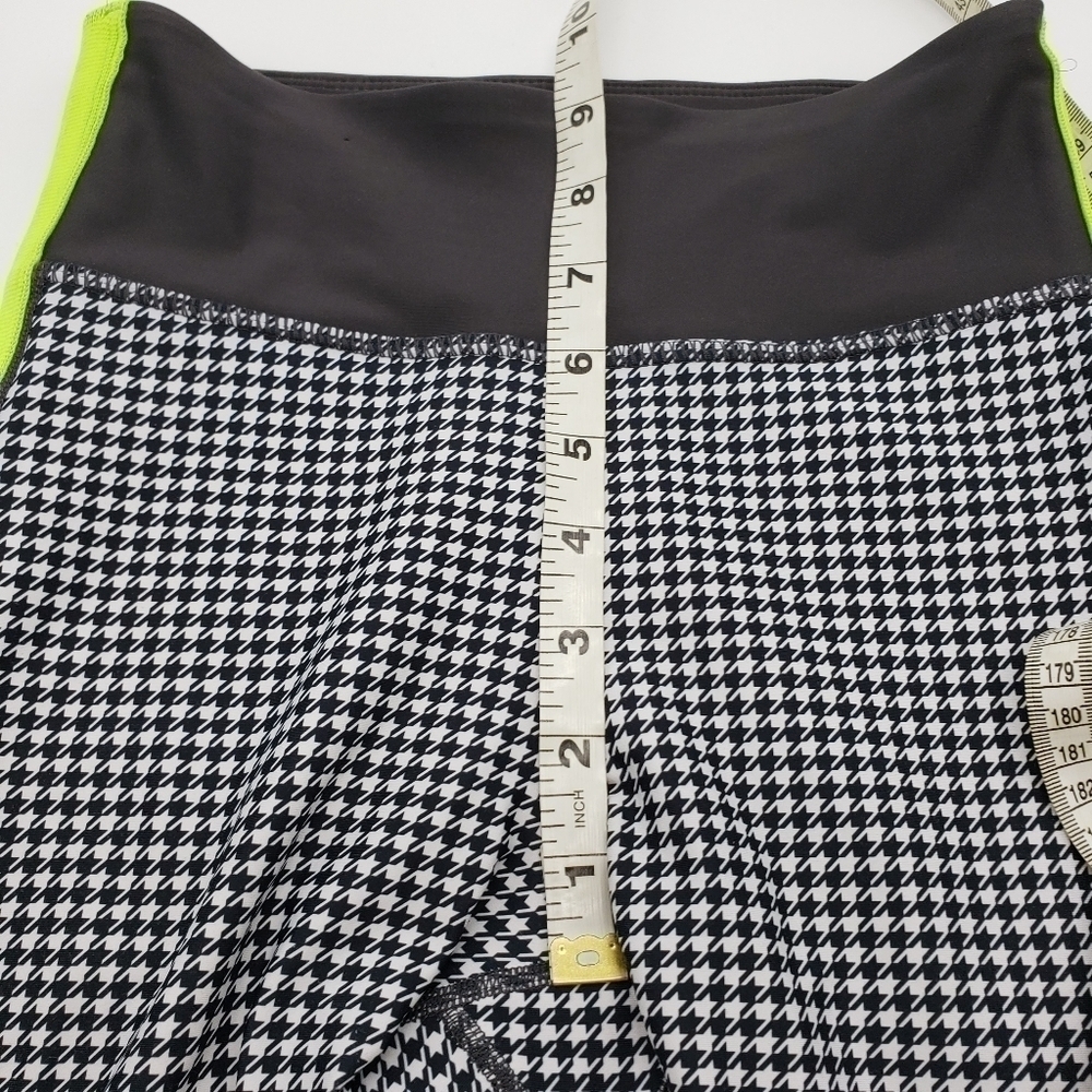 𝅺NYLORA women US XS Ardwell leggings black white houndstooth green stripe - Picture 9 of 11